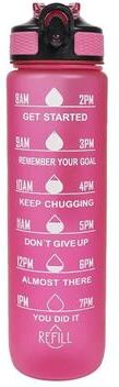 Uplifted Goods Plastic Sport Water Bottle Leakproof With Straw And Carry Handle rose Red 1000ml