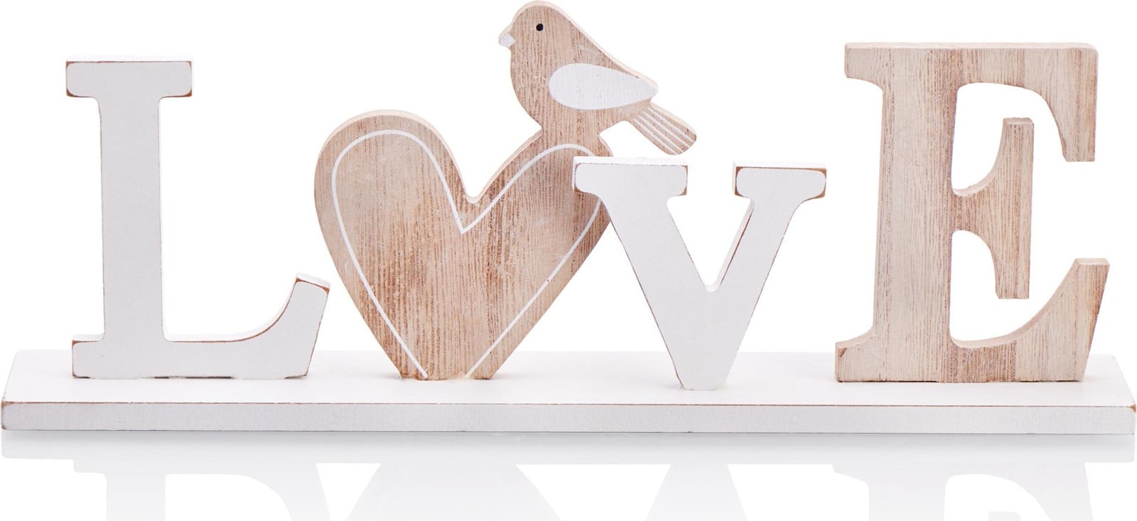 COM-Four Houten decoratieve borden met tekst LOVE, hart en vogel