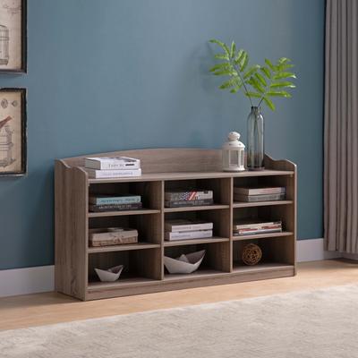 Aura Wooden Shoe Storage Bench, Nine Storage Shelves, Entryway Organizer, Dark Taupe