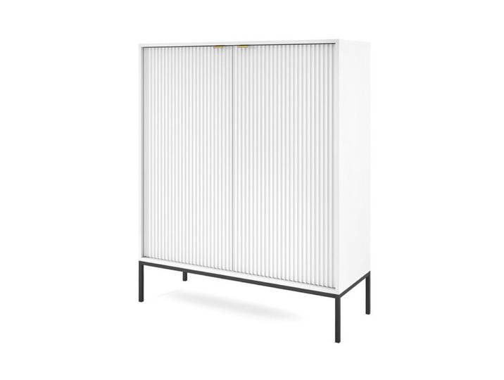 Feldmann-Wohnen Highboard Nova (2 Türen, 4 Einlegeböden, 1 St., Riffel-Optik Front, goldfarbene Metallgriffe, ABS-Kanten), 104cm weiß 2-türig MDF