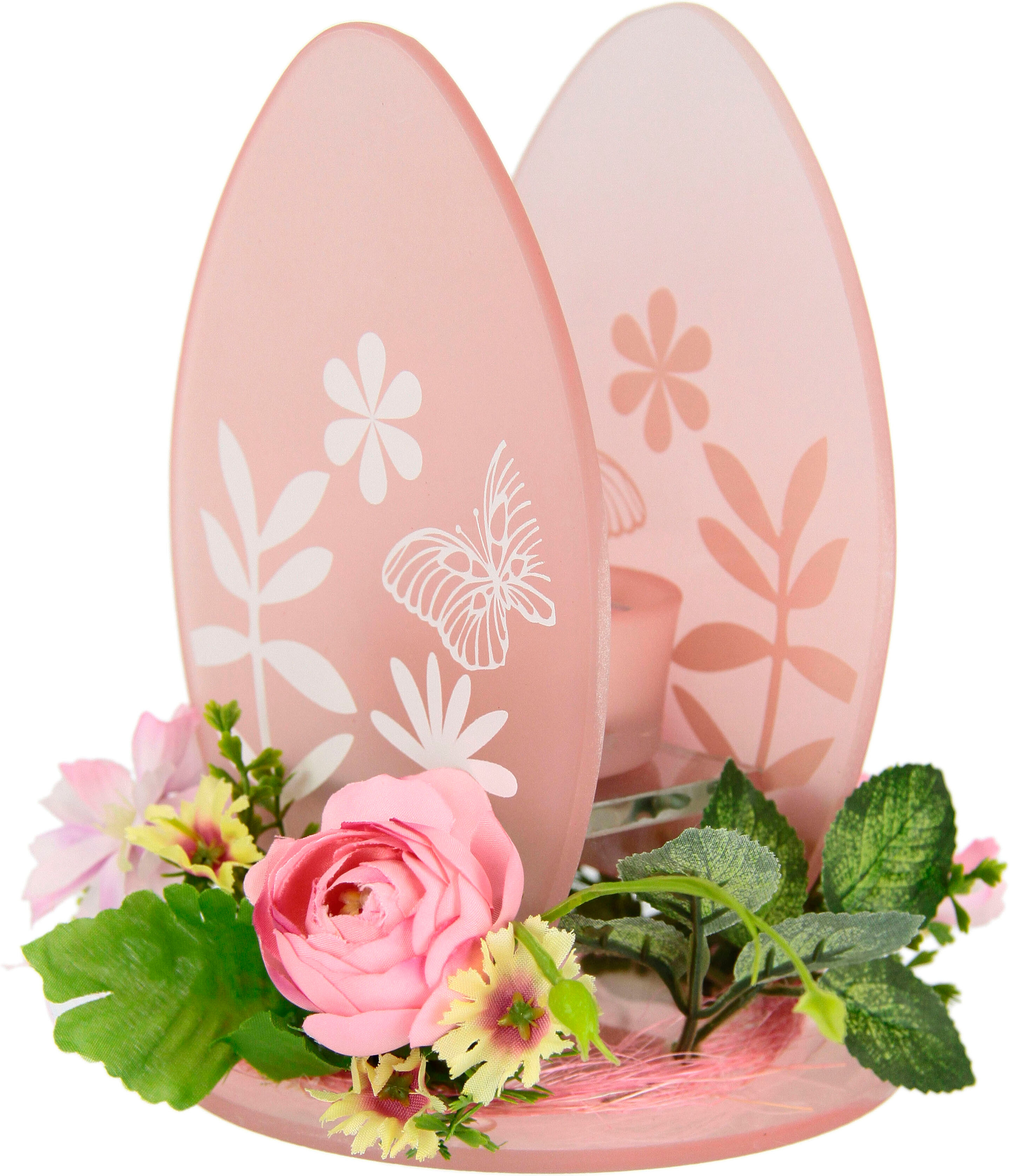 Teelichthalter I.GE.A. "Ei", rosa, B:12cm H:16cm, Glas, Kunststoff, Polyester, Kerzenhalter, Teelichthalter, 2er Set Windlicht Osterhase Glas Holz Kerzenleuchter Frühlingskranz 3D rosa B/H/T: 12cm x 16cm