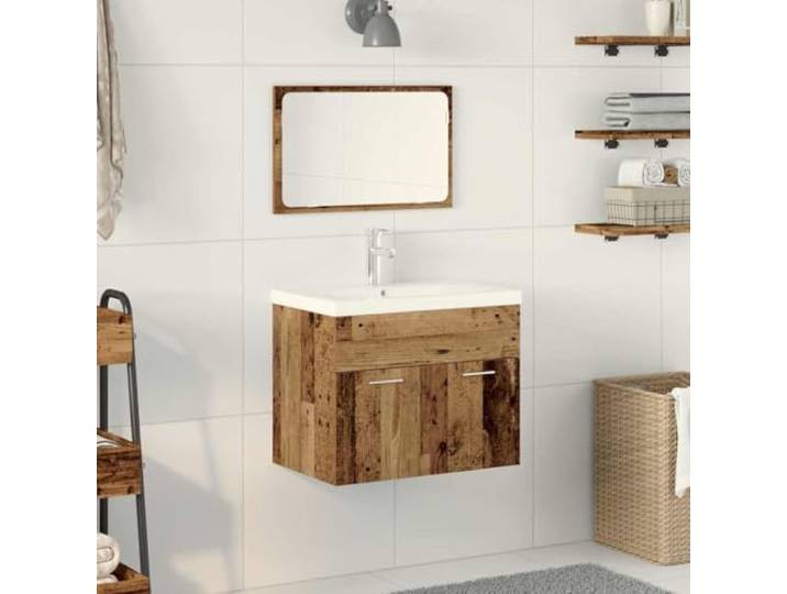 KGCRYUWED Badezimmermöbel-Set Wandmontage Waschbecken Schrank Spiegel Platzsparendes Design, Inklusive Wandhalterung, Pflegeleichter Holzwerkstoff