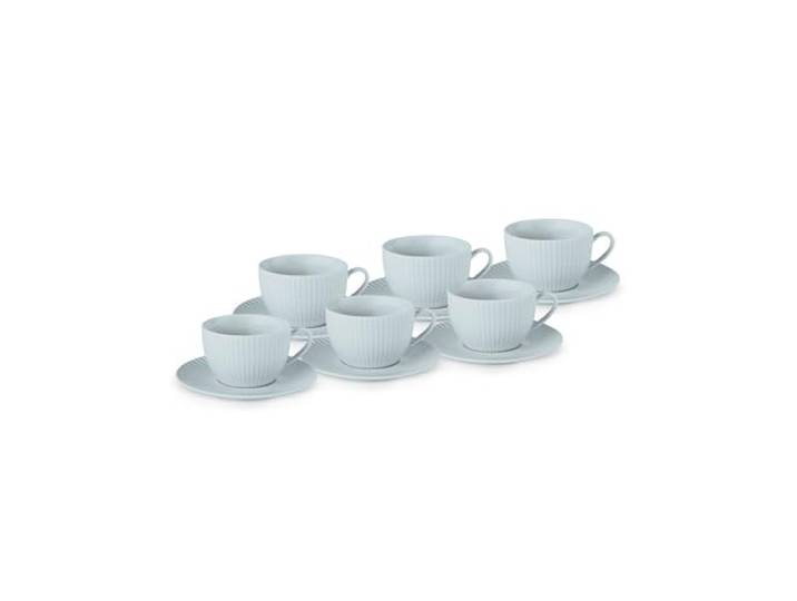 Karaca Seashell Zephyt Theekopset voor 6 personen, blauw, 200 ml, 12-delige porseleinen theeset, kopjes en schoteltjes
