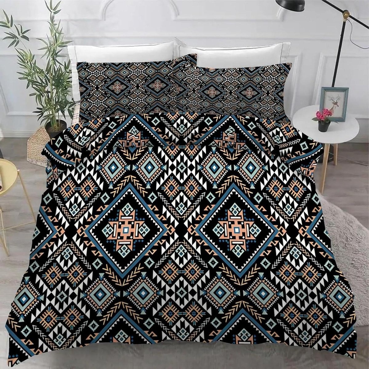 Omkeerbaar etnisch dekbedovertrekset in Bohemian stijl, 140x200 cm