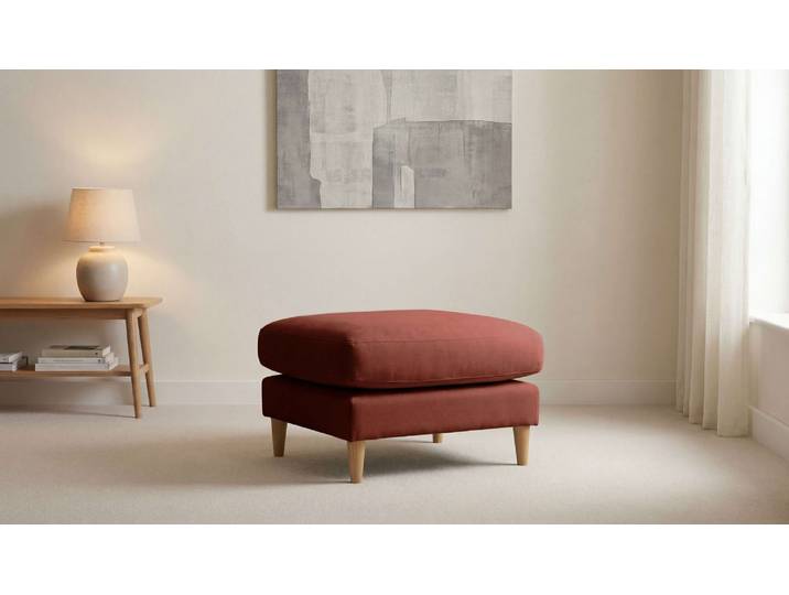 Pouf GOODPRODUCT Finnian , rot, B:70cm H:47cm T:70cm, Holz teilmassiv, Poufs, Pouf, Polsterhocker 70x70 cm, Chenille, Massivholzfüsse