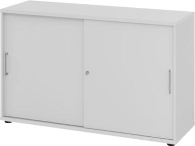 Schiebetürschrank Breno, abschließbar, Spanplatte, melaminharzbeschichtet, B 1200 x T 400 x H 748 mm, 2 Ordnerhöhen, lichtgrau/lichtgrau