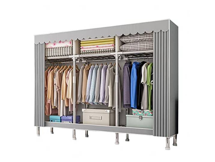 JMOZHCD Kleiderschrank Tragbarer Canvas-Kleiderschrank mit Hängestange, Regal, Stoffgarderoben-Aufbewahrungsregal, geeignet für Schlafzimmer, Wohnzimmer-Aufbewahrungsschrank ()