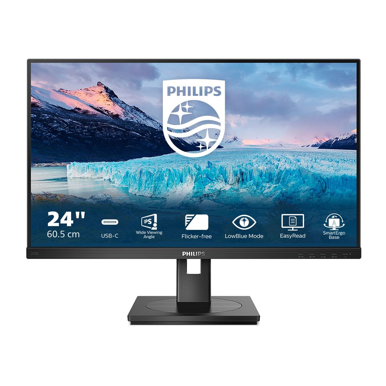 23,8" (60,47cm) Philips S-Line 243S1 schwarz 1920x1080 1x DisplayPort 1.2 / 1x DisplayPort-Out 1.2 / 1xHDMI / 1xUSB-C mit DisplayPort 1.2