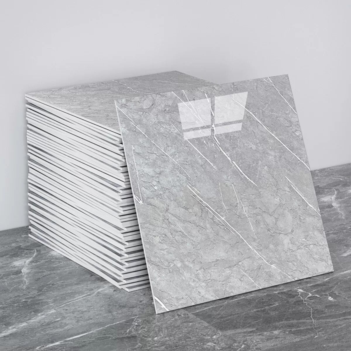 INF Ensemble de 4 stickers muraux décoratifs résistants à l'huile - Auto-adhésifs, design marbre gris