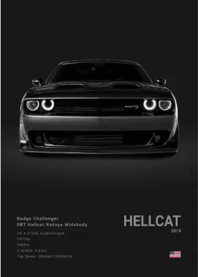 Inspire Picks Dodge Challenger SRT Hellcat Redeye Canvas Poster Muscle Car Wall Art Print 12 40x60cm Unframed