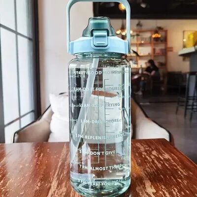 Perfect Picks Market Portable Water Bottle With Straw & Time Marker Ideal For Fitness & Outdoor Activities green