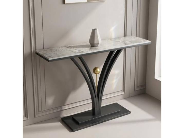 Konsolentisch Schmal Mit Sinterstein-Platte & Metallgestell Für Flur Sinterstein-Platte, Hitzebeständig, Kratzfest, Metallgestell, Schmaler Flurtisch(Black+Gray,31.5inW/80cm)