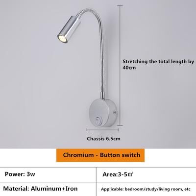 Friendly Fresh Finds Flexible LED Reading Wall Lamp With Gooseneck Adjustable Bedside Light And Switch chromium Color