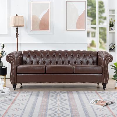 Loedds 84.65-inch Chesterfield 3-Seater Sofa with Rolled Arms, Button Tufting and Nailhead Trim