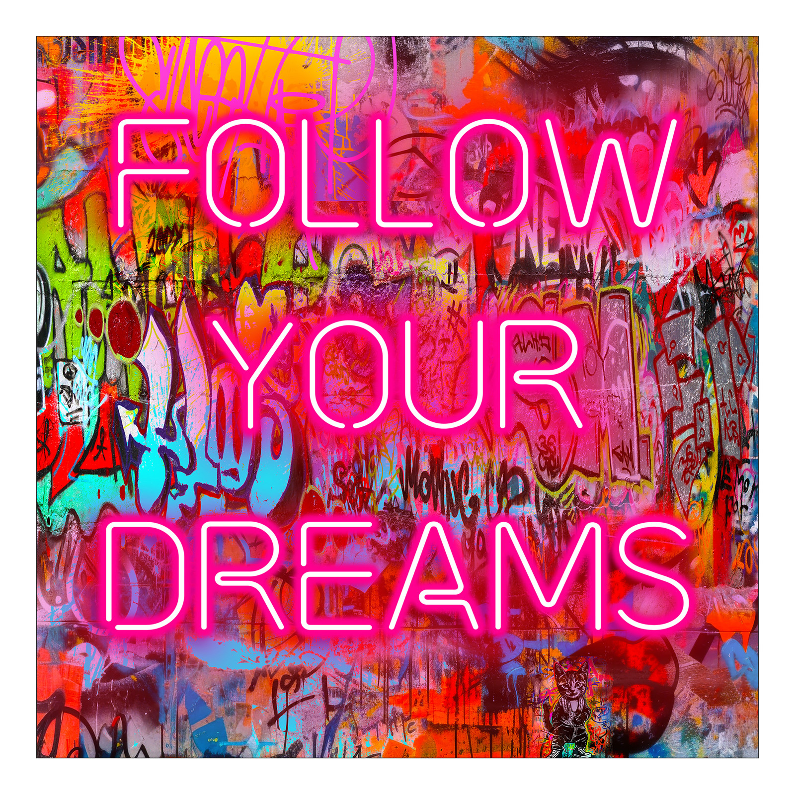 home24 Follow Your Dreams Glazen Afbeelding, Meerkleurig/Roze, 50 x 50 x 1 cm