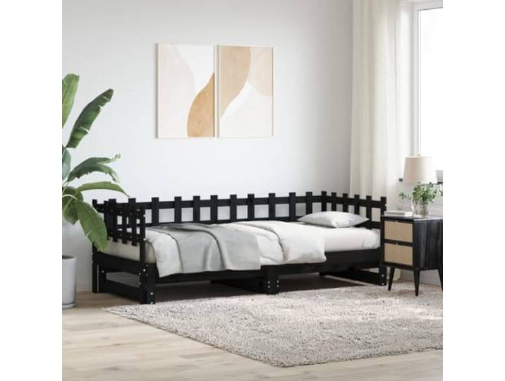 RJPLMFV Ausziehbett ohne Matratze, Schwarz, 2 x 90 x 190 cm, Kiefernholz, massiv