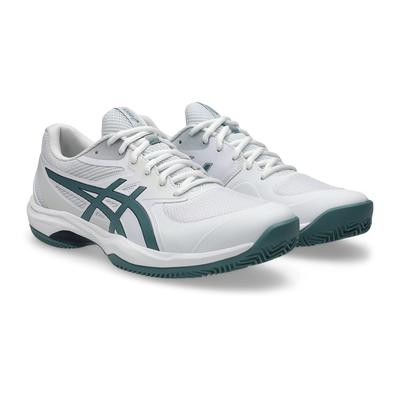 Tennisschuh ASICS "GAME FF CLAY", Herren, Gr. 45, weiß, foggy teal, Synthetik, Schuhe, Sandplatzschuhe für Ascheplätze