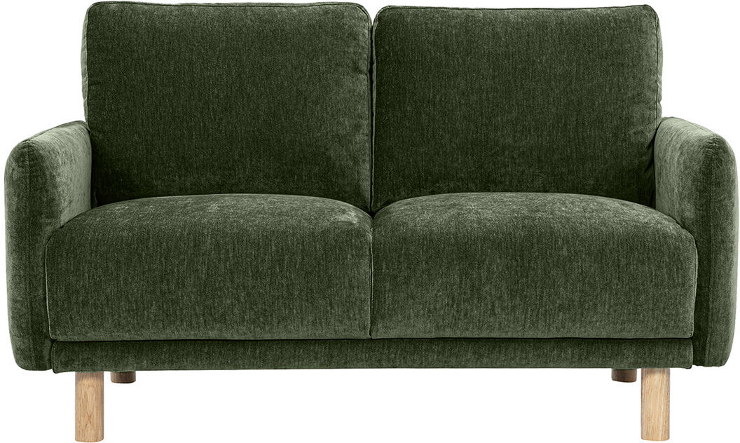 Miliboo 2-Sitzer Designsofa in Kaki-grünem Samteffekt-Stoff und hellem Holz BONO