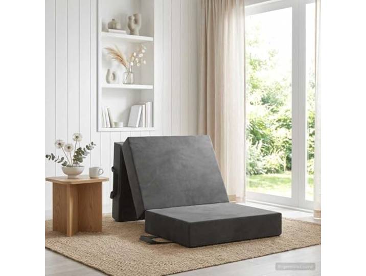 KTHLBRH Faltbares Sofa Bett 90x63x45 cm Dunkelgrau mit Polyesterbezug Kompakt, klappbar, atmungsaktiver Polyester, abnehmbarer Bezug, Schaumstoffpolsterung, manuell verstellbar