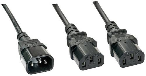LINDY Strom Y-Kabel [1x Kaltgeräte-Stecker C14 - 2x Kaltgeräte-Buchse C13] 1.00 m Schwarz