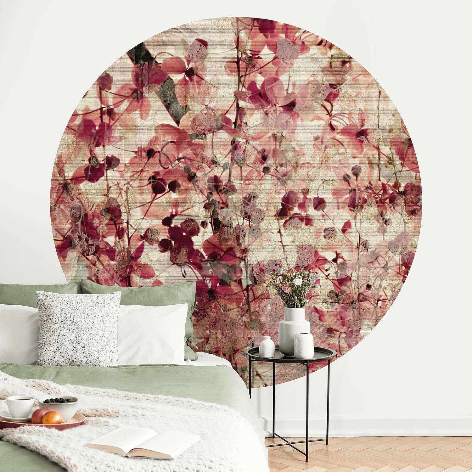 home24 Fotobehang Vintage Flower Pattern Botanical Pink Multicolour