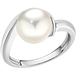 Zeeme Pearls Ring Silber 925 rhodiniert mit einer weißen Perle 9,5-10mm