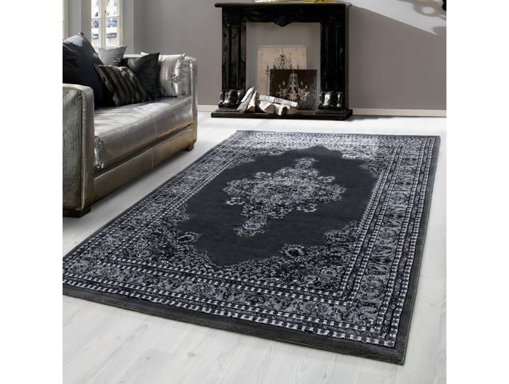 Teppium Tapis Oriental Gris à Poil Court 200x290 cm - Design Classique et Motifs Floraux