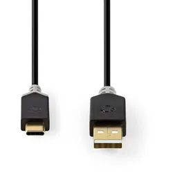 Nedis USB-Kabel - USB 2.0 - USB-A Stecker - USB-C Stecker - 60 W - 480 Mbps - Vergoldet - 1.00 m - Rund - PVC - Anthrazit - Verpackung mit Sichtfenster