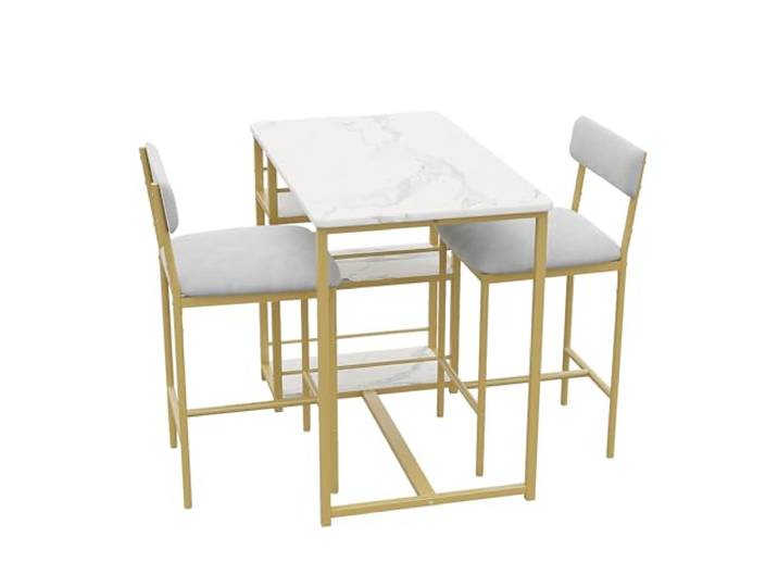 3-teiliges Bartisch-Set, bestehend aus einem Stehtisch und zwei gepolsterten Stühlen; Küchentisch Mit Stühlen; Essgruppe für zwei Personen; geeignet für kleine Küchen und Esszimmer,Gold + Grau