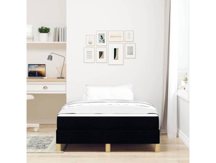 KTHLBRH Einzelbett 120 x 190 cm schwarz mit Matratze Stoffbezug, technisches Holz, modernes Design, Behälter