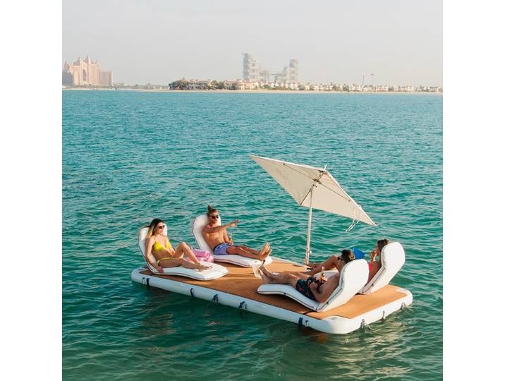 Plateforme de natation gonflable en PVC, bateau flottant S6 avec échelle en acier, plate-forme flottante pour l'eau, polymères à vendre