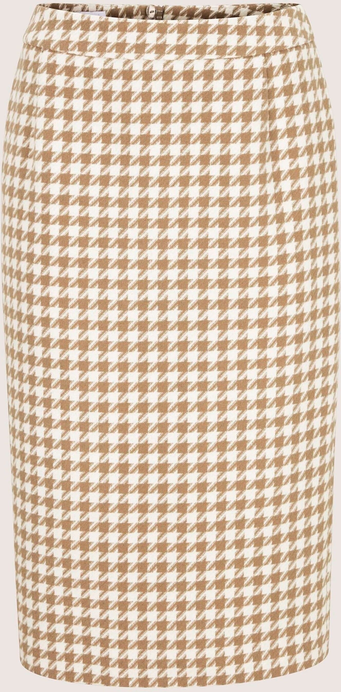 Bleistiftrock MADELEINE "Rock Bleistiftrock mit Hahnentrittmuster", Damen, Gr. 36, beige (wollweiß, caramel), Modern, slim fit, Röcke Bleistiftrock