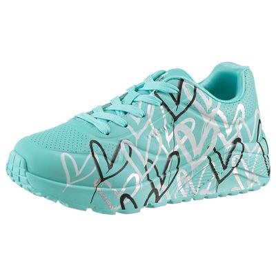 Sneaker SKECHERS "UNO LITE-METALLIC LOVE", Mädchen, Gr. 32, bunt (türkis, multi), Lederimitat, kontrastfarbene Details, Schuhe Sneaker, Keil,-Schnürschuh, Skech-Air Funktion, Größenschablone zum Download