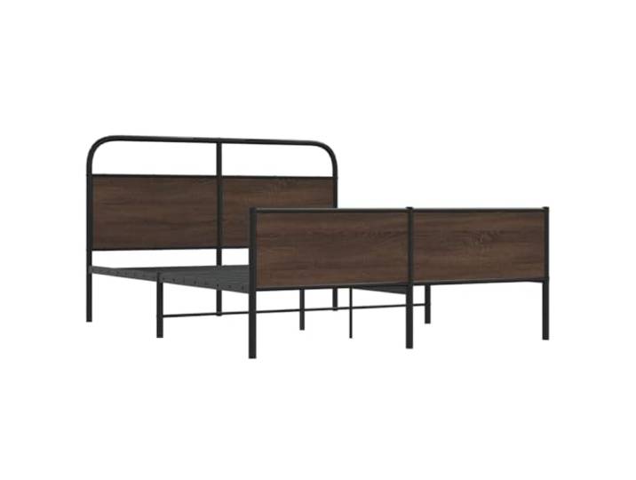 KTHLBRH Bettgestell Metall Eiche Braun 160 x 200 cm Lattenrost, robuster Stahl, Kopfteil, Rückenunterstützung, ohne Matratze