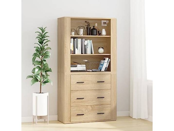 HEFZGDB Langlebiges Highboard für Wohnraum Ordnung: Highboard Sonoma-Eiche aus Holzwerkstoff mit Wandmontage und glatter Oberfläche als stilvolles platzsparendes mit viel Stauraum