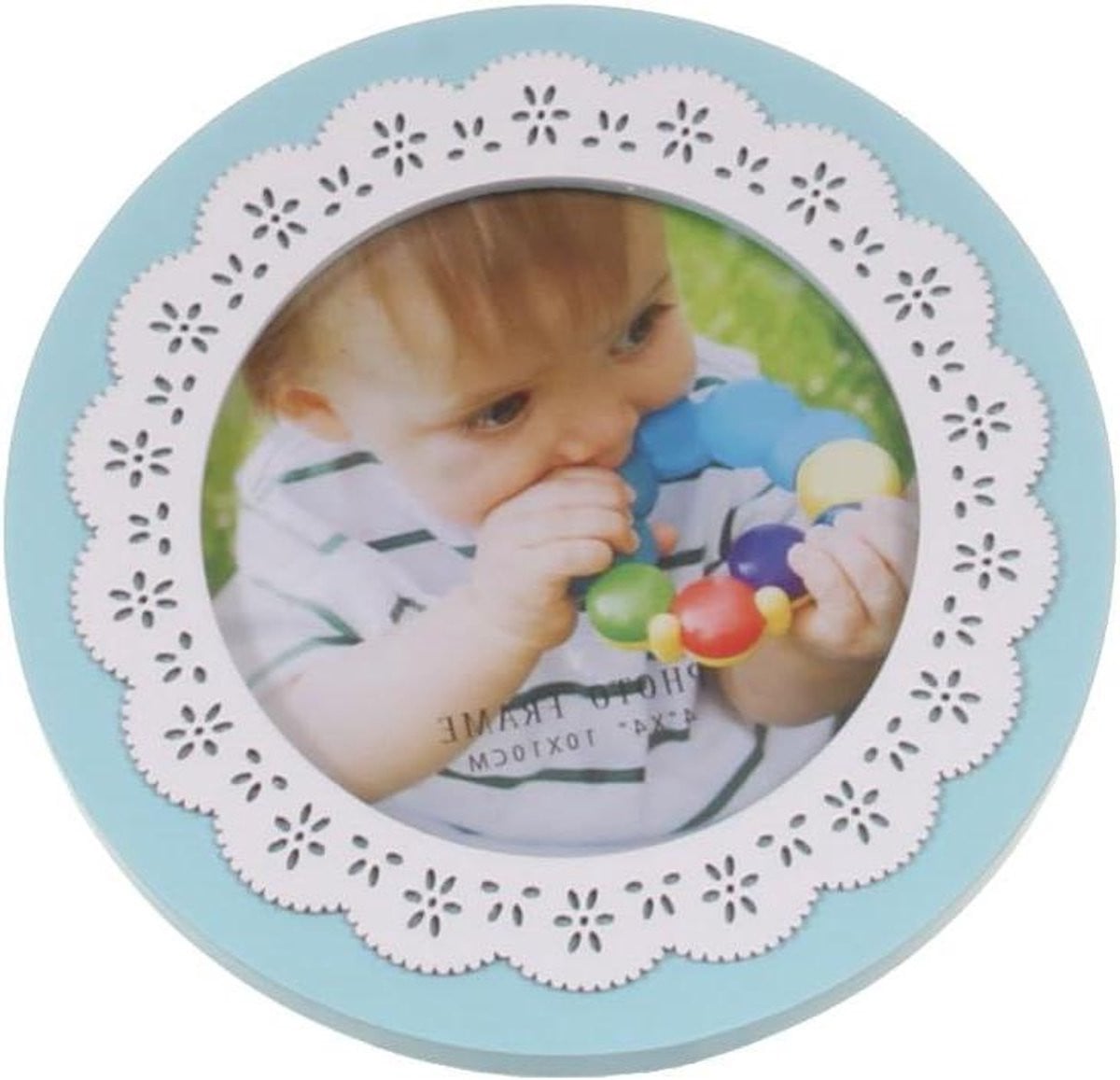 Ronde houten fotolijst voor babykamer decoratie - Blauw