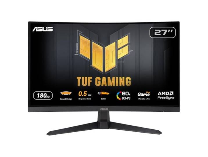 ASUS TUF Gaming VG27WQ3B Gaming Monitor - 27 inch QHD, gebogen, 180 Hz, ELMB, FreeSync, 1ms GTG (0,5 ms), 90 Pure DCI-P3, HDR, DisplayWidget Center