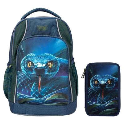 Rucksack DEPESCHE "Schul-Set Schlange Adventure World blau-grün", Kinder, Gr. B/H/T: 2cm x 2cm x 2cm, bunt (blau, grün), Polyester, Rucksäcke Rucksack