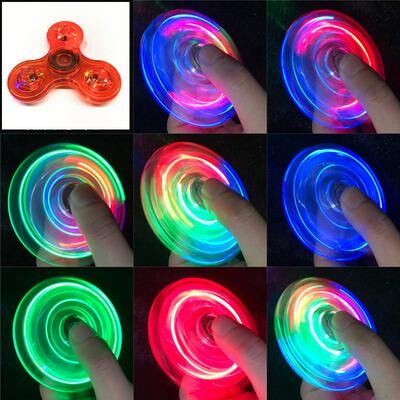 Inspire Daily Merch Crystal Luminous LED Light Fidget Spinner Glow In The Dark Stress Relief Toy For Kids red