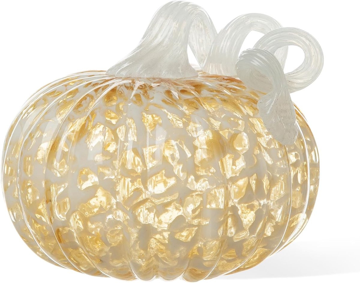Handgeblazen Glazen Pompoen Decoratie - Amber - Diameter: 15,24 cm