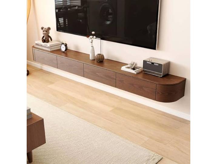 BIGYOUZI Schwebender TV-Schrank aus massivem Holz,Wand TV Schranks mit lockers Nussbaum 180 * 30 * 20CM