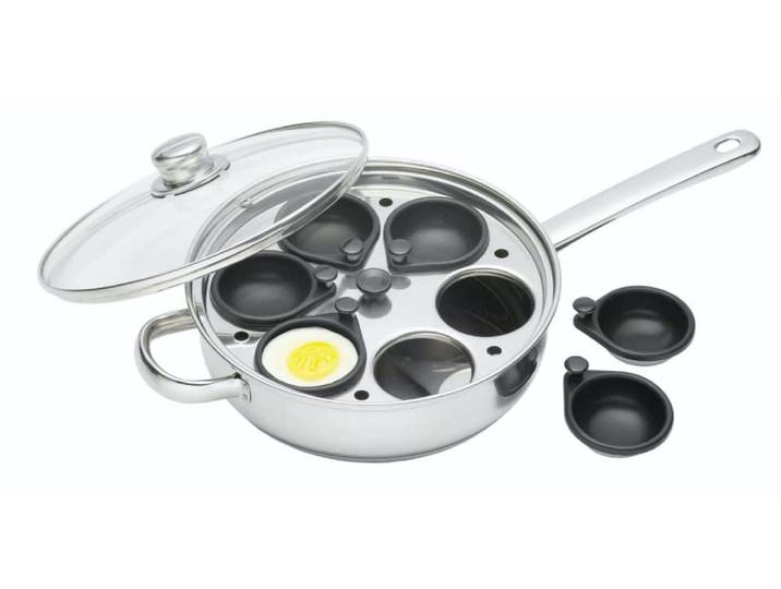 Pocheuse à oeufs 28cm à 6 trous en acier inoxydable argent