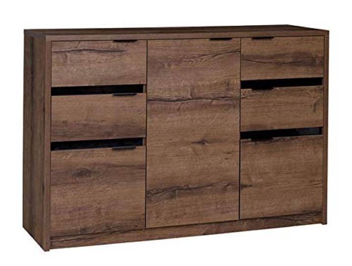 Mirjan24 Kommode Reton K3D4SZ R02, Anrichte, Mehrzweckschrank, Highboard, Sideboard, Wohnzimmerschrank, Schrank, Wohnzimmer, Schubladenkommode (Monastery Eiche/Monastery Eiche + Schwarz Hochglanz)
