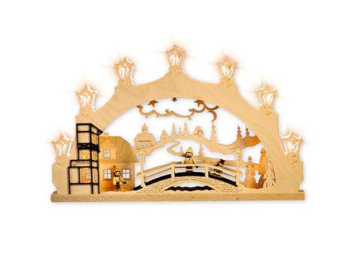 weigla - Schwibbogen original Erzgebirge I LED Lichterbogen Weihnachten I Motiv Winterkinder Erzgebirge I 7 Lampenkerzen + 1 Ersatzlampe I 7 x 34 V, 0,2 W, E10 I beleuchtete Weihnachtsdeko