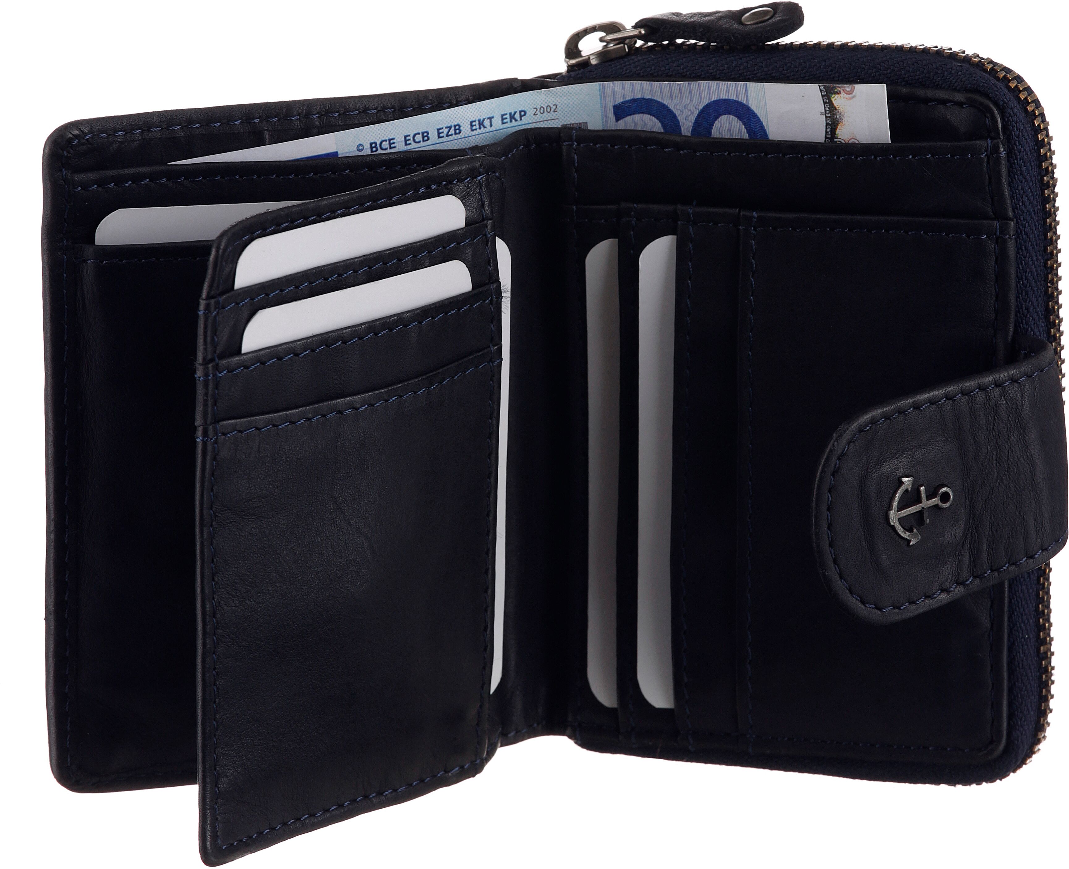 Geldbörse HARBOUR 2ND "Harbour Second Wallet Is", Damen, blau (navy), Rindsleder, washed, Kleinlederwaren Geldbörse, Unisex Geldbeutel, Portemonnaie mit Anker-Schmuckelement navy Einheitsgröße