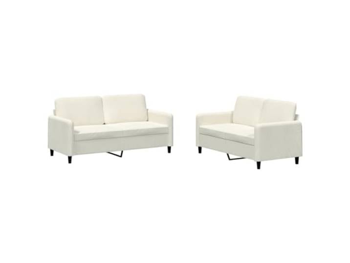PUGYNBK 2-teiliges Sofa-Set, Samt, cremefarben Weicher cremefarbener Samt, Struktur aus Sperrholz und Metall, gepolsterter Sitz, Armlehnen und Rückenkissen