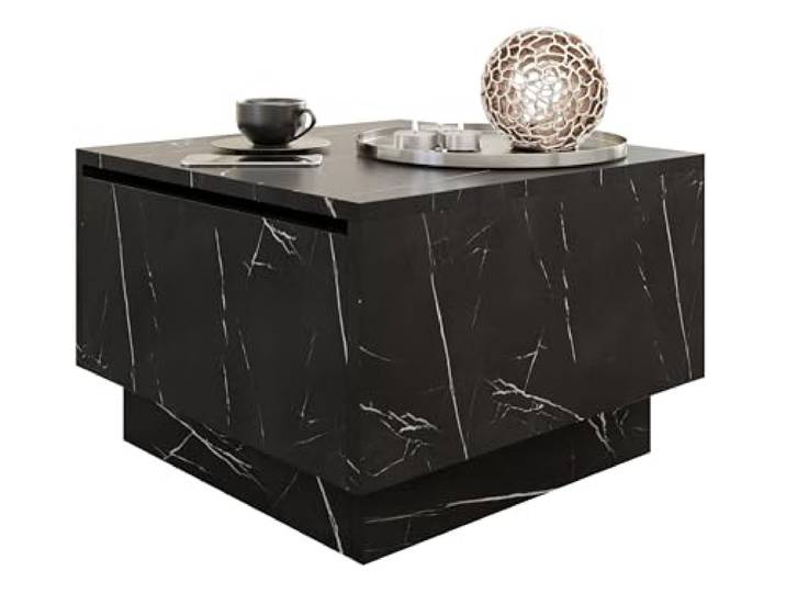 Mirjan24 Wohnzimmertisch Morezi, Couchtisch mit Stauraum, Sofatisch, Öffnung Oben, Kaffeetisch, Teetisch (Marmor Black Royal, 60x60)