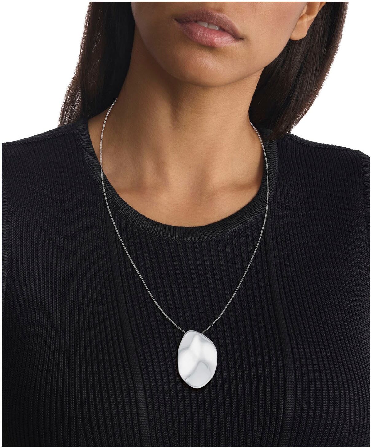 Kette mit Anhänger CALVIN KLEIN "CK REFLECT", silber (edelstahlfarben), Halsketten, Damen, Edelstahl, L: 66 B: 1,3mm, Kette mit Anhänger, B:1,3mm edelstahlfarben Edelstahl, L: 66 B: 1,3mm