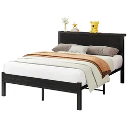 STILVORA Einzelnes Metall-Plattformbettgestell 140x200 cm mit Stauraum-Kopfteil in Schwarz für elegantes Schlafzimmer