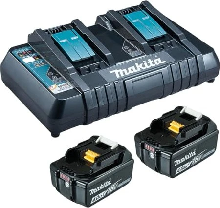 makita Werkzeugakkus mit Schnellladegerät Power Source Kit Lithium-Ionen 2x 4,0 Ah DC18RD